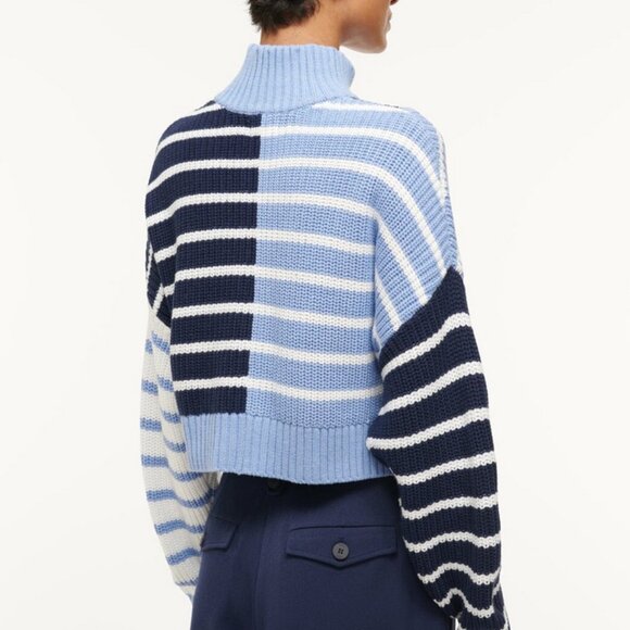 STAUD Striped Cowl Sweater in Blue and White - Picture 5 of 10